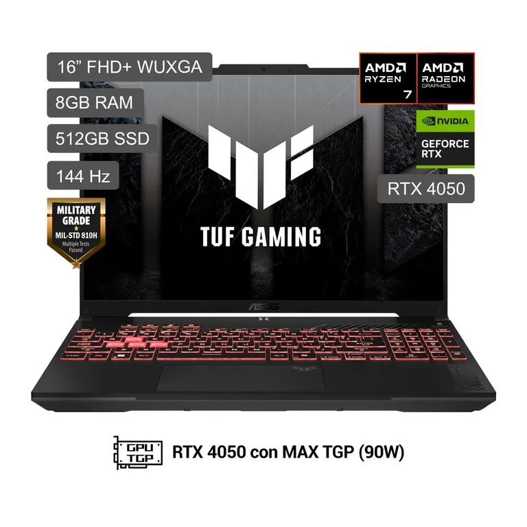 Laptop Gamer TUF A16 Ryzen 7 170 8GB RAM 512GB SSD RTX 4050 16" FHD+ Mochila