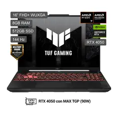 ASUS - Laptop Gamer TUF A16 Ryzen 7 170 8GB RAM 512GB SSD RTX 4050 16" FHD+ Mochila