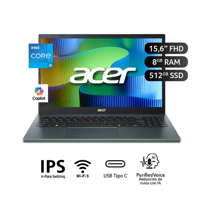 Laptop Aspire Go CI5 (13H) 8GB 512GB 15.6" FHD GREEN