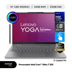 LENOVO - Laptop IA Yoga 7i 2 en 1 Aura Edition Intel Core Ultra 7 24GB RAM 512GB SSD 14" OLED touch