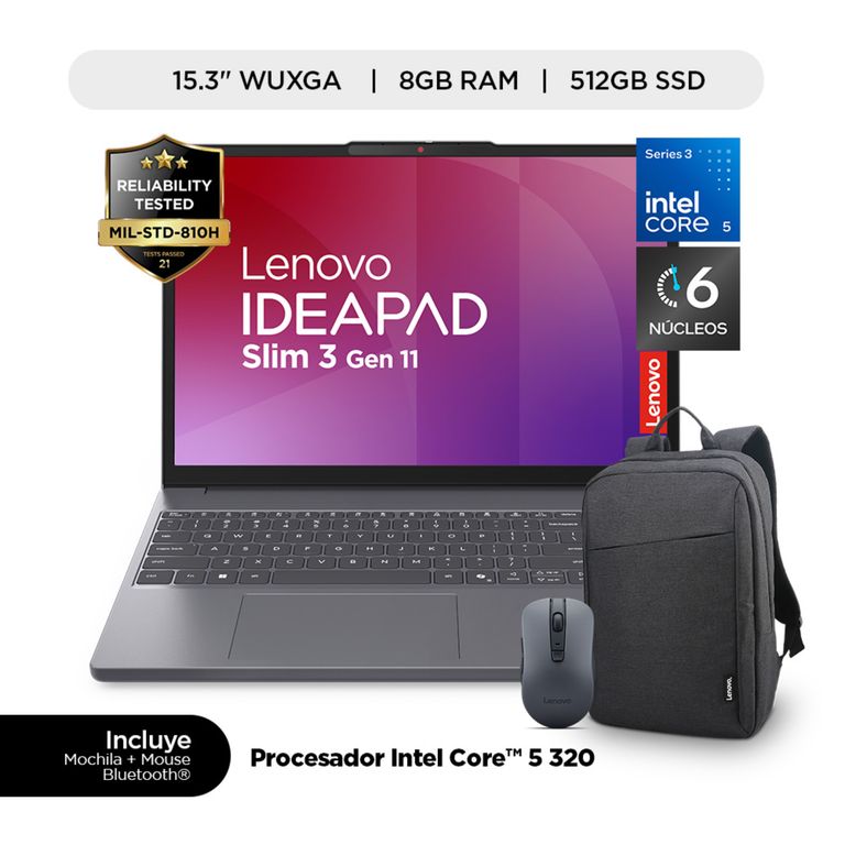 Laptop IA IdeaPad Slim 3i Intel Core 5 8GB RAM 512GB 15.3"