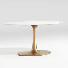 CRATE & BARREL - Mesa de Comedor Nero Oval de Mármol Blanco con Base de Latón Dorado 152cm