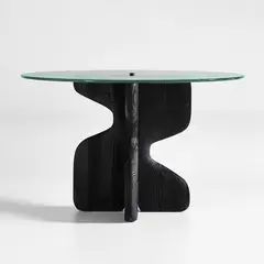 CRATE & BARREL - Mesa de Comedor Lechuza de Cristal con Base de Madera Negra