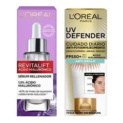 LOREAL PARIS - Pack Serum Rostro Ácido Hialurónico + Bloqueador Solar UV Defender