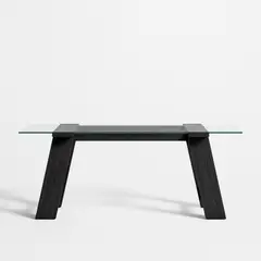 CRATE & BARREL - Escritorio Madison Ebony de Cristal con Base de Madera de Pino