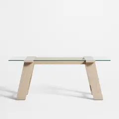 CRATE & BARREL - Escritorio Madison Bleached de Cristal con Base de Madera
