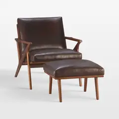 CRATE & BARREL - Set De 2 Sillas De Cuero Cavett + Otomana