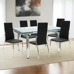 MICA - Juego de Comedor New Linear Extensible de 6 Sillas Negro