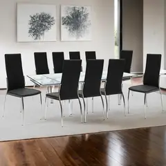 MICA - Juego de Comedor New Linear Extensible 10 Sillas Negro