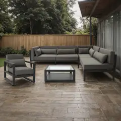 BASEMENT HOME - Juego de Sala de Terraza Monaco Negro: Seccional + Sofá 1 Cuerpo + Mesa de Centro