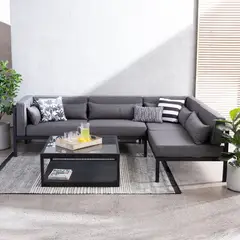 BASEMENT HOME - Juego de Sala de Terraza Monaco Negro: Seccional + Mesa de Centro