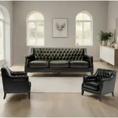 BASEMENT HOME - Juego de Sala Scotland 3-2-1 Cuerpos Cuero Reconstituido