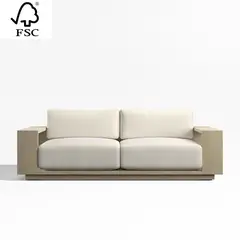 undefined - Sofá Mallorca De Terraza De Madera Con Cojines Marfil 216cm