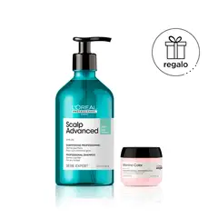 LOREAL PROFESSIONNEL - Shampoo Scalp Advanced Antigrasa 500 ML para cuero cabelludo graso + Mascarilla Vitamino Color 75 ml