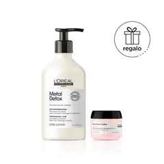 LOREAL PROFESSIONNEL - Shampoo Metal Detox 500 ML para protección color y desintoxicación + Mascarilla Vitamino Color 75 ml