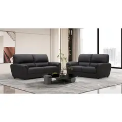 BASEMENT HOME - Juego de Sala Bailey 3-2 Cuerpos Cuero Combinado Negro