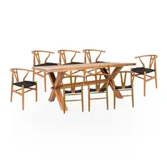 BASEMENT HOME - Juego de Comedor Carmen Kolding 8 Sillas Natural Negro