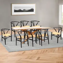 BASEMENT HOME - Juego de Comedor Gregorio Kolding 8 Sillas Negro Natural