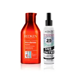REDKEN - Shampoo Frizz Dismiss 300 Ml Para Cabello Con Frizz + Tratamiento Multibeneficios One United 150 Ml