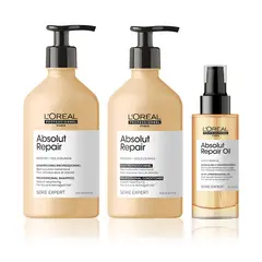 LOREAL PROFESSIONNEL - Set Absolut Repair Para Cabello Dañado: Shampoo 500 Ml + Acondicionador 500 Ml + Aceite 90 Ml