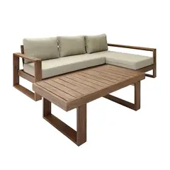 BASEMENT HOME - Juego de Sala de Terraza Laguna: Seccional + Mesa de Centro Gris