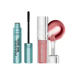 LOREAL PARIS - Pack Labial Plumping Oil Cristal Clear + Máscara Big deal a prueba de agua