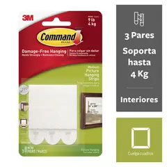 COMMAND - Tiras 3M para Colgar Cuadros Medianas Blancas x 3 pares