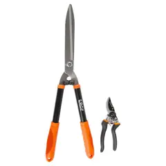 ERGO - Set x 2 Tijeras para Podar Metal y PVC Negro y Naranja
