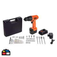 BLACK+DECKER - Taladro Atornillador Inalambrico 3/8" 12V + Kit (Bat + Carg) + 50 Accesorios + Maletín  CD121K50