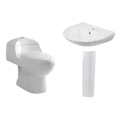 SENSI DACQUA - WC Inodoro One Piece Lara Plus Blanco + Pedestal para Lavamanos Florencia Blanco + Lavamanos Sobre Pedestal Florencia Blanco