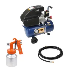 undefined - Compresora De Aire Semi Profesional Pitbull 2HP 24 Lt + Pistola para Pintar + Manguera de Aire 1/4" 5m Lago