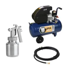 undefined - Compresora De Aire Pitbull Semi Profesional 2HP 50 Lt + Pistola Baja Presión Arpex + Manguera de Aire 1/4" 5m Lago