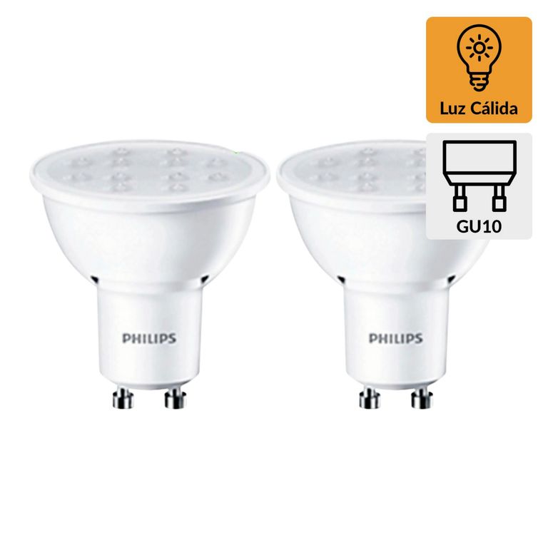 Pack x2 Foco LED Dicroico Gu10 4W Luz Amarilla
