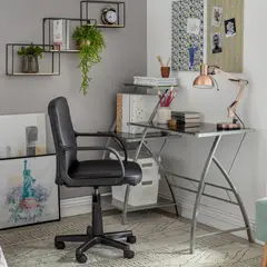 JUST HOME COLLECTION - Escritorio Plateado Vidrio con Estante