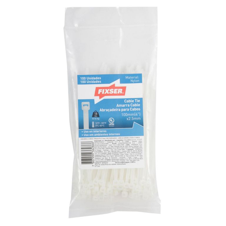 Cintillo Blanco Por 100 Unidades De 100mm x 2.5mm