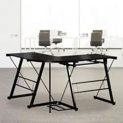 JUST HOME COLLECTION - Escritorio en L Negro de Vidrio Industrial