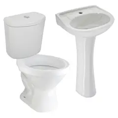TREBOL - Tanque Inodoro Rapid Jet Premium Blanco + Lavamanos Sobre Pedestal Mancora Blanco + Pedestal para Lavamanos Universal Blanco + Taza Universal Blanca