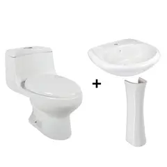 TREBOL - Combo One piece Advance Plus blanco + Lavatorio Manantial blanco + Pedestal Universal blanco