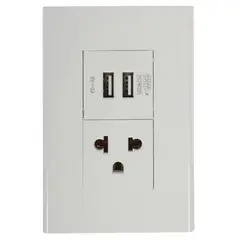 HALUX - Tomacorriente Simple P/T + 2 Tomas USB Clio Blanco