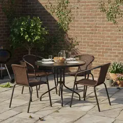 JUST HOME COLLECTION - Juego de balcón mesa con vidrio 80 cm + 4 Sillas