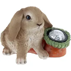 JUST HOME COLLECTION - Conejo Con Luz Solar Decorativo Poliresina Multicolor 15cm