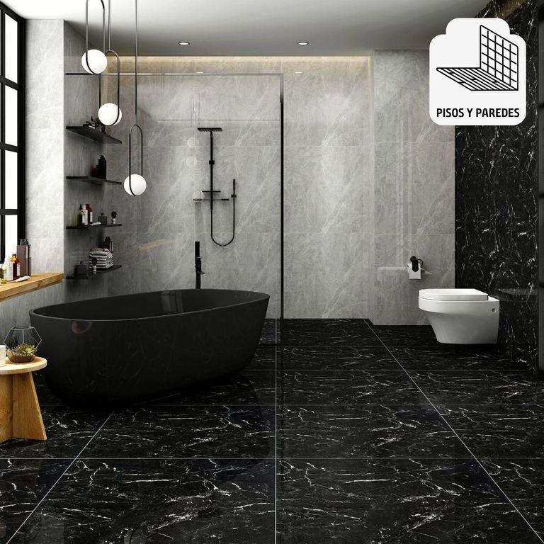 Porcelanato Negro Marmolizado 60X60cm 1.44m2 Nero