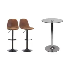 JUST HOME COLLECTION - Combo Mesa Bar Vidrio + Set x2 Sillas Bar France