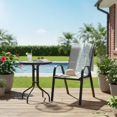 JUST HOME COLLECTION - Juego de comedor mesa de metal con midrio  60 CM + 2 sillas de metal sling crudo