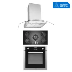 SOLE - Tricombo Cocina Empotrable 5 Hornillas SOLCO033 + Campana Decorativa 90cm TURE66CO + Horno a Gas 70 Lt SOLHO007