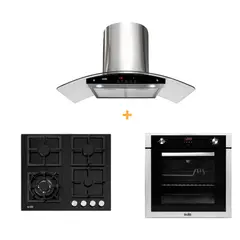 SOLE - Tricombo Cocina Empotrable 4 Hornillas SOLCO040 + Campana Decorativa 90cm TURE63CO + Horno a Gas 70 Lt SOLHO007