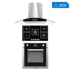 SOLE - Tricombo Cocina Empotrable 5 Hornillas SOLCO041 + Campana Decorativa 90cm TURE63CO + Horno a Gas 70 Lt SOLHO007