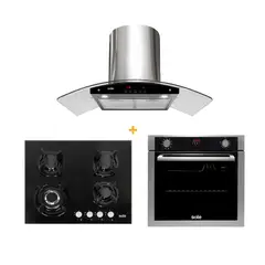 SOLE - Tricombo Encimera Empotrable A Gas 4 Hornillas SOLCO034 + Campana Decorativa 90cm TURE63CO + Horno Empotrable Eléctrico 73L SOLHO012