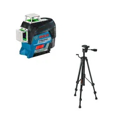 BOSCH - Nivel Láser 3 Líneas Verde 360° GLL 3-80 CG + Receptor LR7 + Trípode Para Nivel 1.5m BT 150