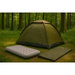 KLIMBER - Carpa Para 2 Personas Modelo Iglú Dome Pack Color Gris/Verde + Colchón Inflable 1 Plaza + Bolsa de Dormir Basic Verde